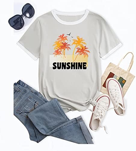 Женска симпатична сончева маичка смешна буква графичка гроздобер кратка ракав плажа за празници на блузи врвови