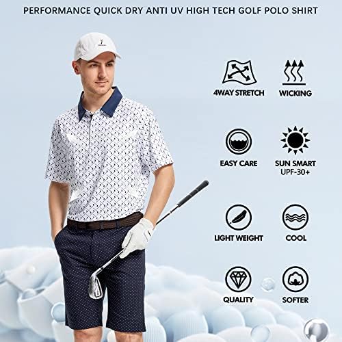Менски поло маички со кратки ракави суво вклопување перформанси Влаганост, случајно печатење суво вклопување голф поло маици за мажи за мажи