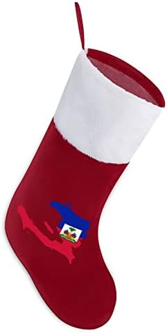 Знаме мапа на Божиќните чорапи на Хаити, порибување на Божиќни дрвја Дедо Мраз, виси украси за празничен камин 16,5 “
