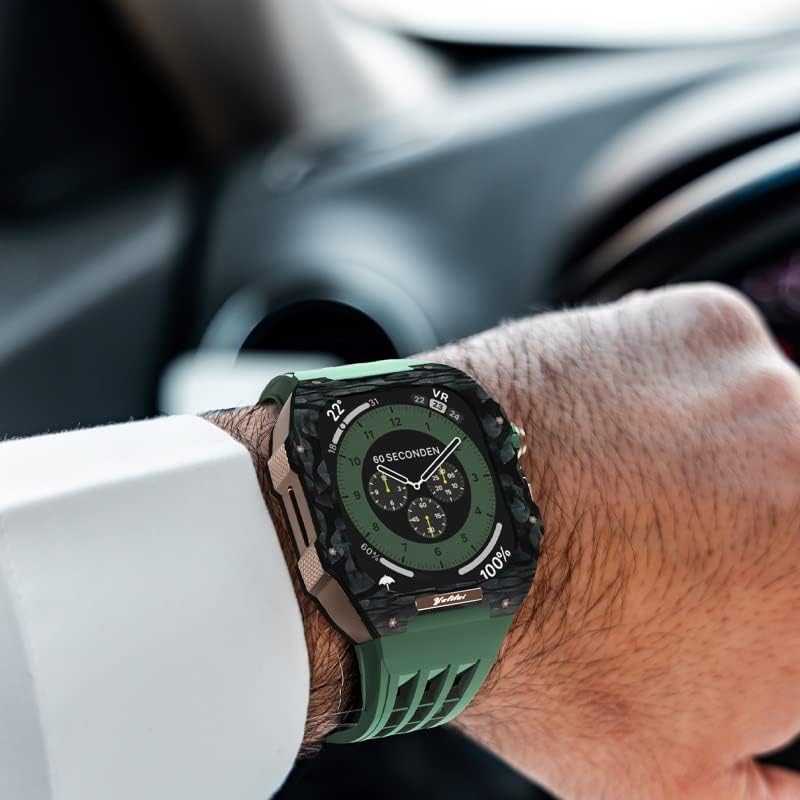 Маалија Флуорорубер Часовник Бенд Јаглеродни Влакна Рамка за Apple Watch 8/7/6/5/4/SE, Луксузни Часовници Од Јаглеродни Влакна Компатибилен