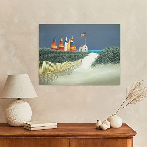 Уметнички отпечатоци Лоуел Хереро масло за сликање лето со едриличар со светилница со букет слики за waидни уметнички слики платно, wallид декор