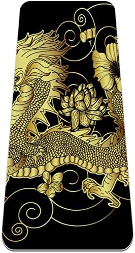 Јога Мат 72 x 24 Златен змеј со лотос хибискус и цреша цветни цвеќиња Еко пријателски не -лизгачки фитнес вежба за пилатес и вежби за подот