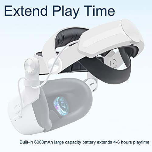 8VR лента за глава со батерија за Oculus Quest 2, прилагодлива елитна лента со батерии од 6000mAh за засилена удобност и време