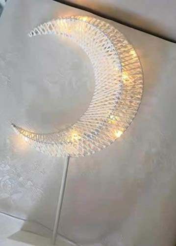 Лесна ратан декоративно моделирање ламба за ламба DIY LED ноќна маса, месечина мала предводена светлина топла светла на отворено, батерија
