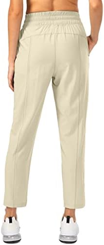 Објански женски лесни панталони за голф со џебови со патенти со висока половината, панталони за глуждот на глуждот за жени