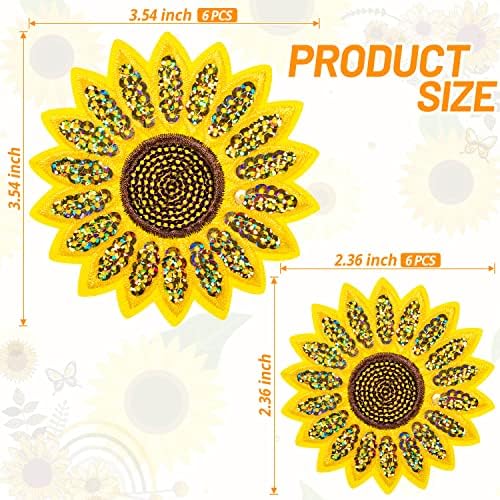 12 парчиња сончогледово железо на закрпи, 2 големини сончогледни цвеќиња Везници за шиење Апликација за поправка