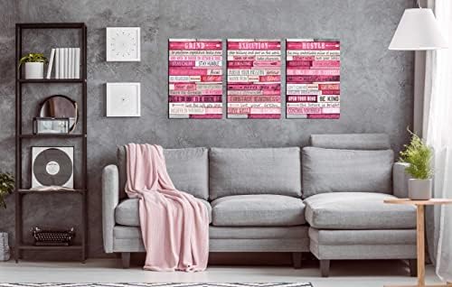 ThrlVeart розов -wallид -декор - инспиративни постери за канцеларија - платно wallидна уметност за девојчиња во спална соба подготвени