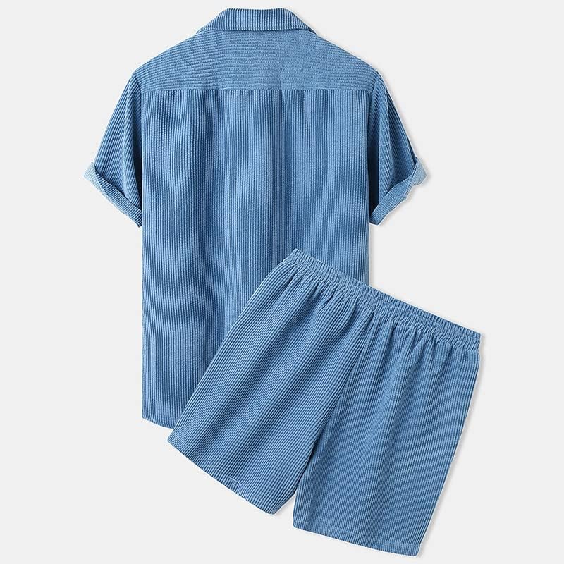 Машки кордори поставува лето кратки ракави лапел копче цврста боја кошули шорцеви улична облека за мажи за облека за мажи