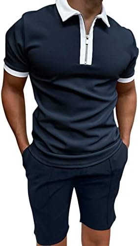 Машки кошули и шорцеви на Xiloccer Поставете летни облеки 2 парчиња кратки тренерки за обичен патент на кошула со кратки ракави за кратки ракави