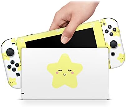 Zoomhitskins компатибилен со Nintendo Switch Cock Cock Starry Cartoon Cartive Cute Kawaii жолт starвезда насмеана бела 3м винилна декларална