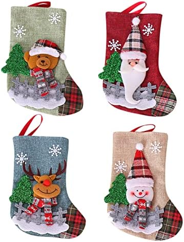 Божиќни Украси Дедо Мраз Чорапи Карирани Кукли Ленени Чорапи Украси За Приврзоци Од Новогодишна Елка Ткаенина За Чанти Венец Од Реси Божиќ