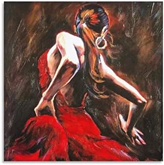 20x20inch рачно насликано масло за сликање на масло платно уметност шпански фламенко танчер во црвен фустан илустрација уметнички