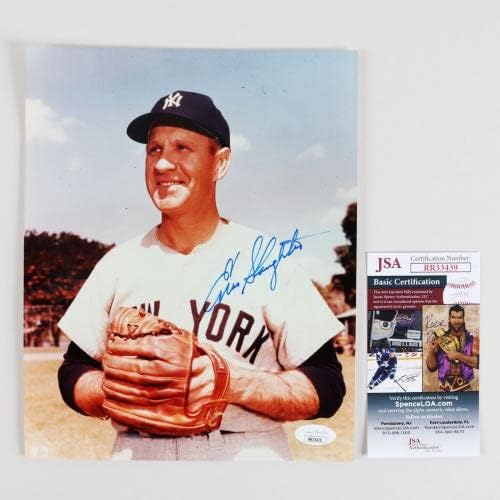 Енос колење потпишана фотографија 8 × 10 Јанки - COA JSA - Автограмирани фотографии од MLB