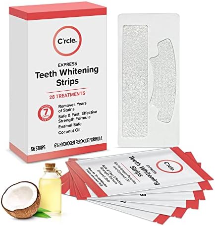 Ленти за белење на заби C'Rcle Express заби - 6% формула за безбедна емајл -водород пероксид за чувствителни заби и спакувана со
