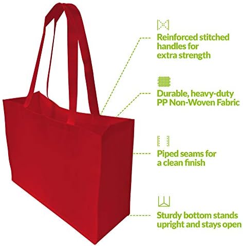 Црвени торби за подароци - 12 пакувања големи вреќи за еднократно користење со рачки, трајни ткаенини ткаенини за подароци, пакување за