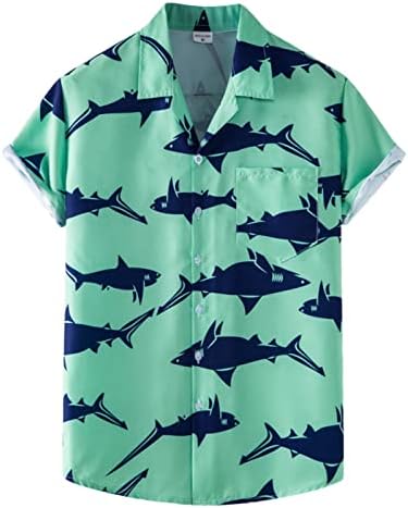Кошули за мажи, хавајска кошула за мажи тенок вклопувачки цветни кошули со кратки ракави копче надолу по плажа Алоха кошули