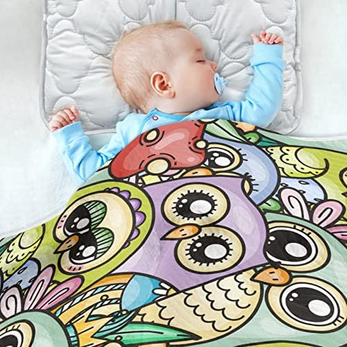 Swaddle Clature Cartoon Owls Памучно ќебе за новороденчиња, примање ќебе, лесен меко залепетено ќебе за креветчето, шетач, расадник