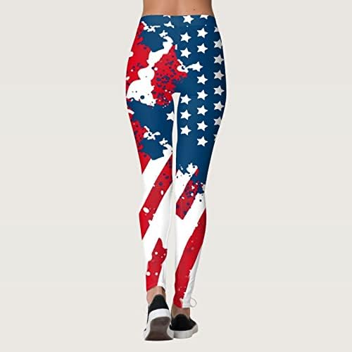 Американско знаме 4 -ти јули женски хеланки на стомакот Контрола на САД панталони со знаме удобно лесен атлетски јога џогирање спортови
