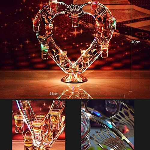 Држач за вино со е-поздравувања во предводена од шампањ, шарен во форма на срце, со 24 чаши чаши, LED осветлена лента за алкохол