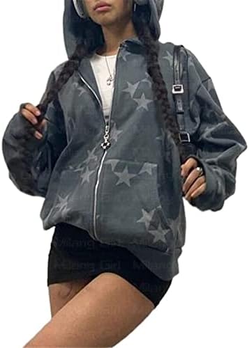 Sumleno Fairy Grunge облека alt emo облека y2k zip up hoodie преголема качулка џемпер Харајуку естетска јакна