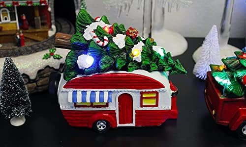 Моменти во време Божиќ декор кампер со новогодишна елка, божиќен декор на таблети со LED светла - управувана батерија