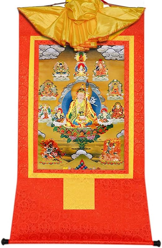 Ганханра Тибетан Танга уметност, осум форми на Падмамбабава, Гуру Ринпоче, Лотус Роден, Падмакара, будистичка слика на Танга, брокада на