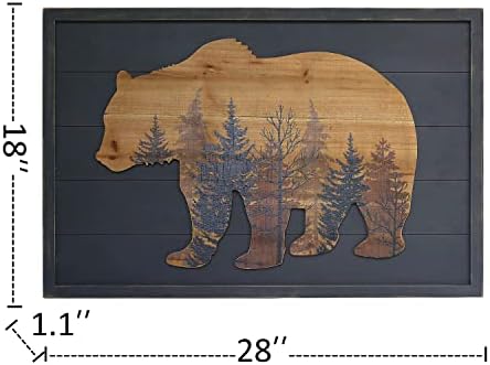 Дизајн на софи 28 '' x18 '' дрвени wallидни отпечатоци креативна 3Д мечка со шумски обрасци, фарма куќа симпатична мечка уметност