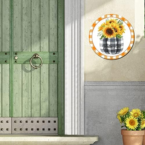 Тркалезен метален знак здраво есенски сончогледи тикви 'рѓосани простории wallидни знаци плакета гроздобер кружен венец знак метал постер