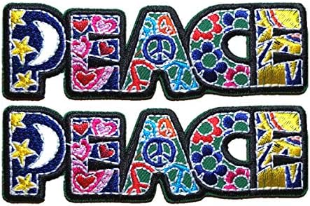 Печка за мировни букви со цвеќиња Шарен знак - Ironелезо вклучено/шиење - ретро хипи закрпи, симпатична апликација за јакни, фармерки,