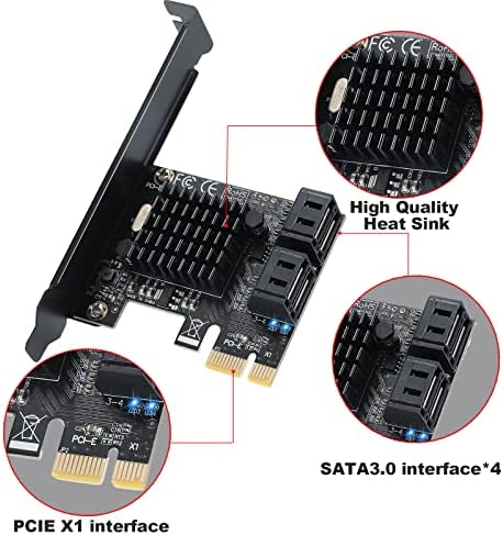 Actimed PCI-E X1 до Controller картичка SATA 3.0, 4-порта SATA III 6GBPS картички за експанзија, поддржува слот за PCI-Express,