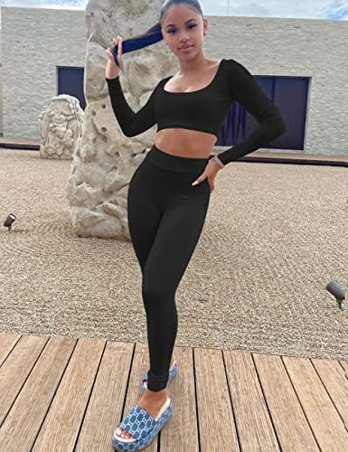 Женска Тренерка за Вежбање Kaximil 2 Парчиња Облека Со Долги Ракави Врвни Панталони За Нозе Што Одговараат На Комплетите