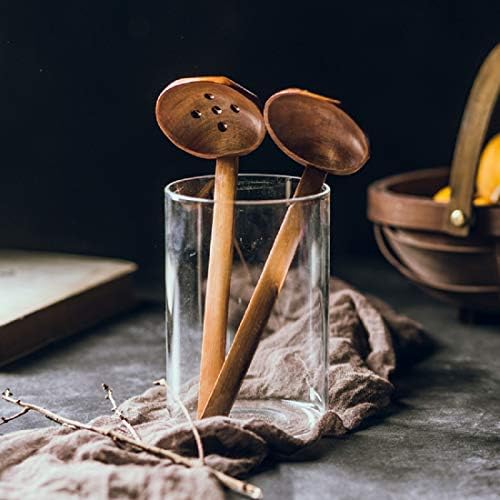 Јапонски 8,5 инчи рачно изработена дрвена супа лажица рамен цедалка, дрвена топла тенџере лажица за лажица кујна алатка за кујни од 6