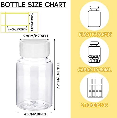 Весичи 36 Парчиња Шише Со Чиста Пилула Шише Со Пластична Медицина Празно Шише Со Реагенс Со Капаче Со Бела Завртка Контејнери За Полнење
