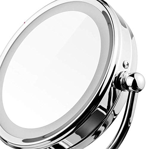 KMMK Специјално огледало за шминка, 6 -инчен LED осветлен двострана десктоп за шминка огледала 1x зголемување на хотелот 360 ротирачки суета огледало огледала хром