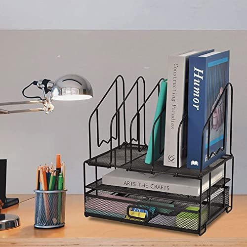 Fizzoqi Едноставен креативен организатор полица за складирање на канцеларија за складирање на десктоп, црна полица од ковано