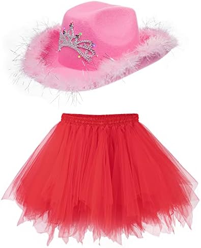 Јасмин возрасна 1950 -тина тутус за жени балет танц Туту здолниште и розова каубојска капа