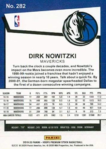 2019-20 Panini Hoops Premium Stock Treetue 282 Dirk Nowitzki Dallas Mavericks NBA кошаркарска трговска картичка за трговија