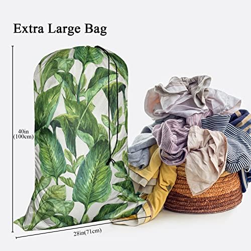 Своно Зелен Лист Врвка За Влечење Преносни Торби За Перење Со Голем Капацитет Акварел Беспрекорни Егзотични Тропски Лисја Растенија Торби За Складирање