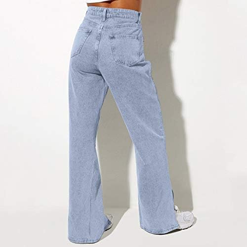 Тексас фармерки со џебови Атлетик плус големина со парчиња градиент измиени фармерки со фармерки со цврсти женски фармерки панталони