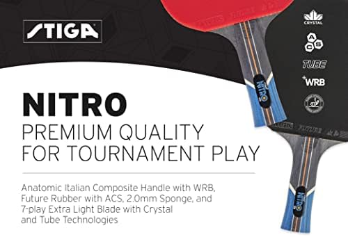 Stiga Nitro Performance Ping Pong Pong glodde - 6 -ply светло сечило - Премиум сунѓер од 2мм - разгорена рачка за исклучителен зафат