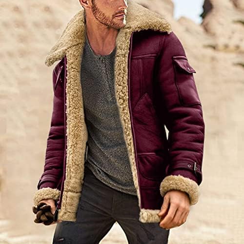 Менска јакна боја замрзнато руно композитно палто со долг ракав патент лапел дебел палто спортски јакни за мажи