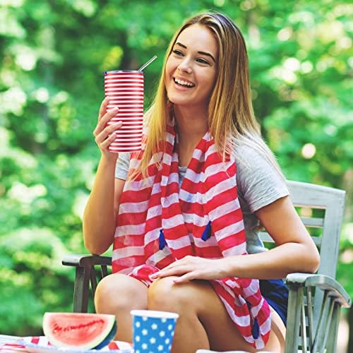 Зопеал 2 Парчиња Патриотски Подарок За Четврти јули, Денот На Независноста Чаши За Американско Знаме За Жени Мажи Со Четка За Капак Од Слама,
