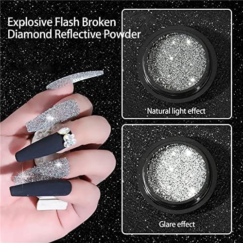 Рефлективни сјајни гел полски шеќер дијамантски нокти во прав сребрена пенлива прашина во прав од бонбони маникир за украси за нокти