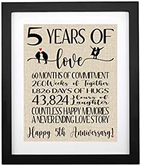 Тобоху 20 години на убовта Бурлап печати со рамка, подароци за сопругата 20 -годишнина од свадбата, парови романтична декорација на годишнината, подароци за неа 20 год?