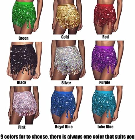 Tayel Sequin Belly Dance Dance Scirt Hip Belt Tassel Tasse Femaleенски шамија завиткана рув музички фестивал костум за жени и девојчиња