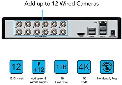Ноќен систем за видео безбедносни камери за видео -видео со 4K со 4 жични 4K Ultra HD внатрешни/надворешни камери со ноќно гледање и хард диск 1TB