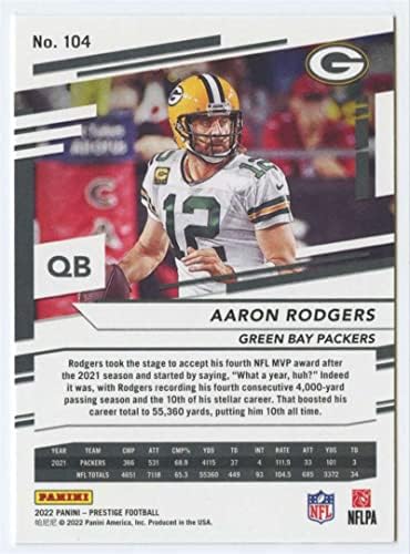 2022 Panini Prestige 104 Aaron Rodgers Green Bay Packers NFL Football Trading Card