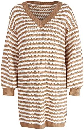 Womenенски завиткан џемпер ракав пулвер џемпер врвен Божиќн тркалезен врат плетен џемпер џемпер врвен џемпер фустан
