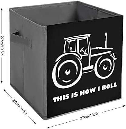 Вака Се Тркалам Земјоделец Земјоделец Трактор Преклопливи Канти За Складирање Печатена Ткаенина Коцка Корпи Кутии Со Рачки За Облека Играчки, 11х11х11