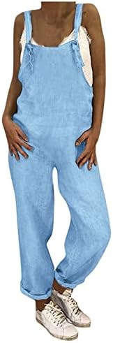 LMSXCTенски моден памучен постелнина за модни летни летни лекови лабава комбинезон без ракави плус големина широки панталони